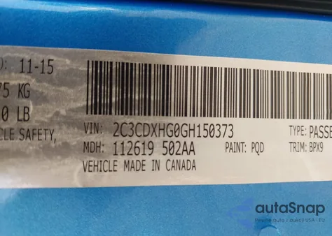 2016 Dodge Charger Sxt из США, поврежденный, VIN 2C3CDXHG0GH150373